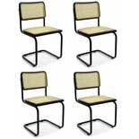 Set Van 4 Bas Eetkamerstoelen - Rotan Design Zwart